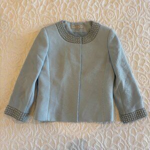 Light Blue Tahari ASL Beaded Pearl Blazer Suit Jacket 2P